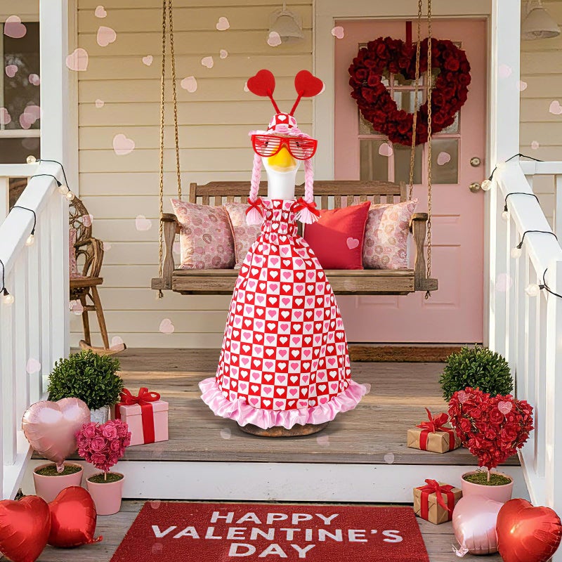 Yeyeplum Valentine's Day Porch Goose Costume Fits Large 23" H Statue Lawn Garden Romantic Red Heart Goose Outfit for Valentines Lawn Outdoor Yard Garden Outdoor Decor - Image 4