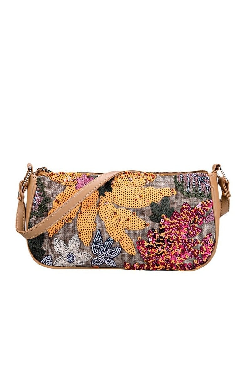 عام حقيبة كتف مطرزة بترتر على شكل زهور - إكسسوارات مطرزة بزهور، حقيبة أنيقة تحت الإبط، حقيبة يد متعددة الاستخدامات، حقيبة نسائية كلاسيكية أنيقة - Image 1