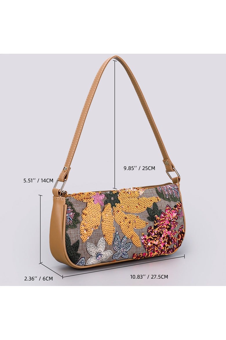 عام حقيبة كتف مطرزة بترتر على شكل زهور - إكسسوارات مطرزة بزهور، حقيبة أنيقة تحت الإبط، حقيبة يد متعددة الاستخدامات، حقيبة نسائية كلاسيكية أنيقة - Image 3