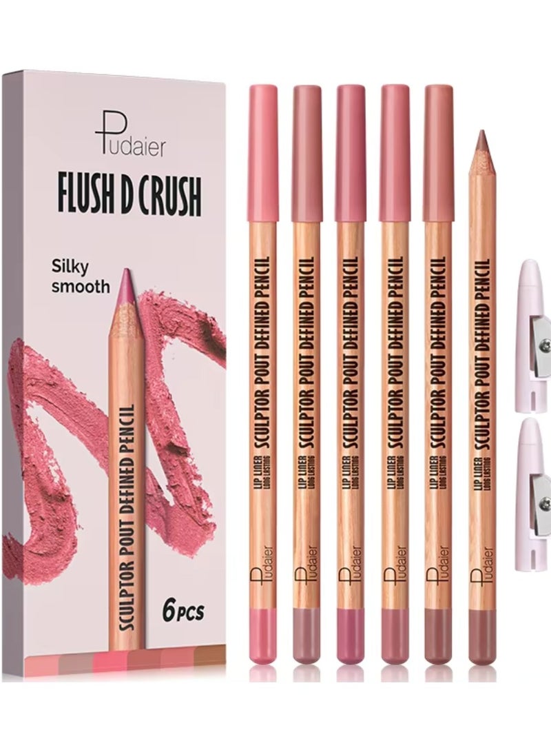 pudaier 6 Colors Flush D Crush Sculptor Pout Defined Lip Liner Pencil Lippie Pencil Matte Waterproof Long Lasting Lipstick Contour Makeup Set Full Color One Stroke Define Lip Liner Set 01 - Image 1