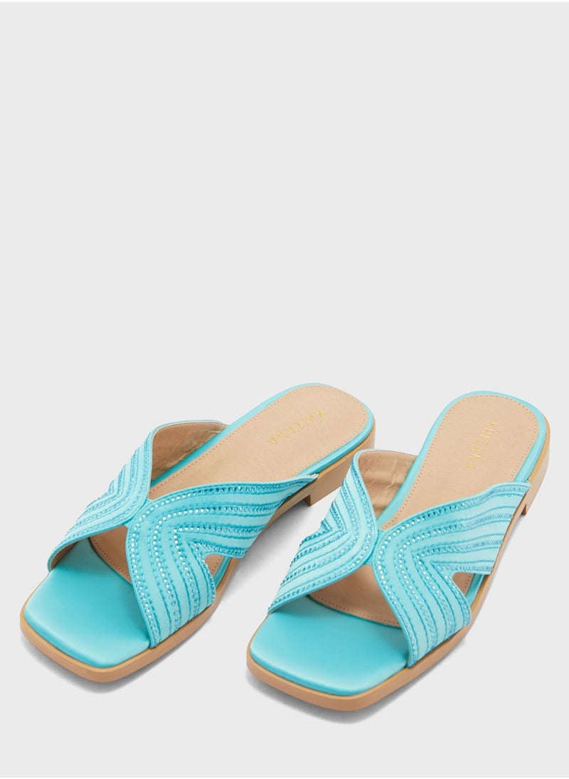 Khizana - Diamante Stitch Cutout Flat Sandal - Image 1
