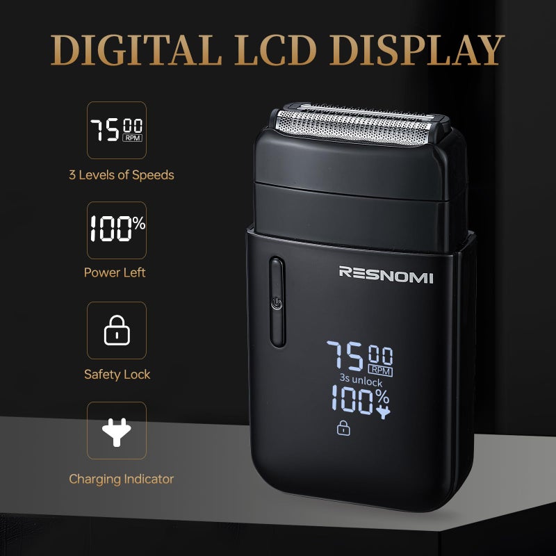 RESNOMI Electric Foil Shavers for Men, Electric Razor for Men Face - 2 Floating Blades, IPX7 Waterproof, 3 Adjustable Gears, LCD Display, Type-C Rechargeable,Wet/Dry Foil Shaver for Travel & Home, Matte Black - Image 5