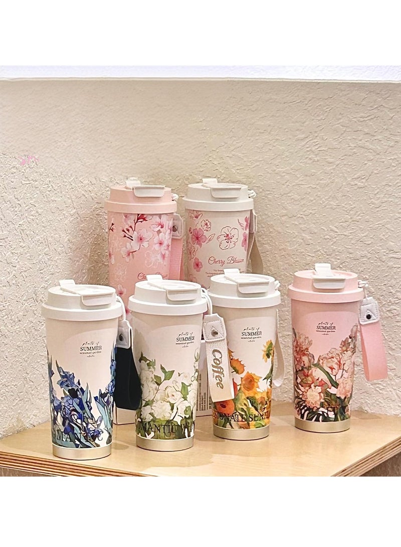 ELITZHUB Premium Stainless Steel Flower Tumbler Travel/Coffee Mug Vacuum Insulated Food Grade Leak Proof Perfect for Travel & Everyday Use Office Gym Home 12 Hours Hot Cold BPA Free 500ml Pink - Image 4