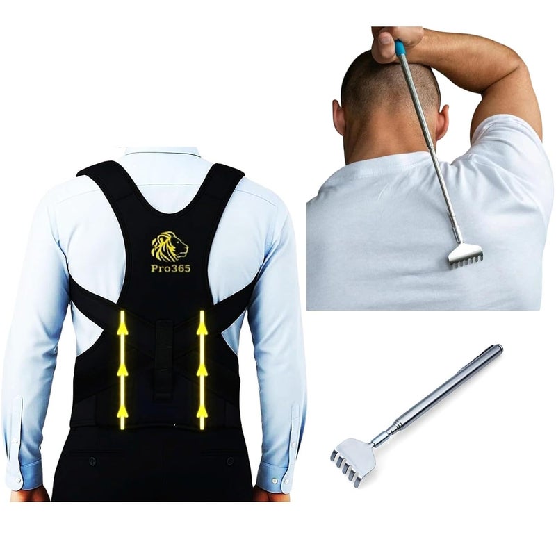 PRO365 Anti Khujli Manual Massage Scratcher | Neoprene Posture Belt (S-XXL) with Spine Tubes | Back Relief Combo - Image 1