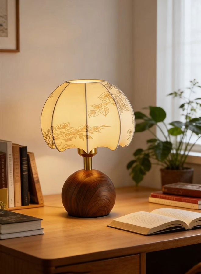 Forthcan Vintage Fabric Table Lamp with Curved Shade, Soft Ambient Light, Iron Painted Body, 3-Color Switch for Bedroom & Living Room Décor - Image 3
