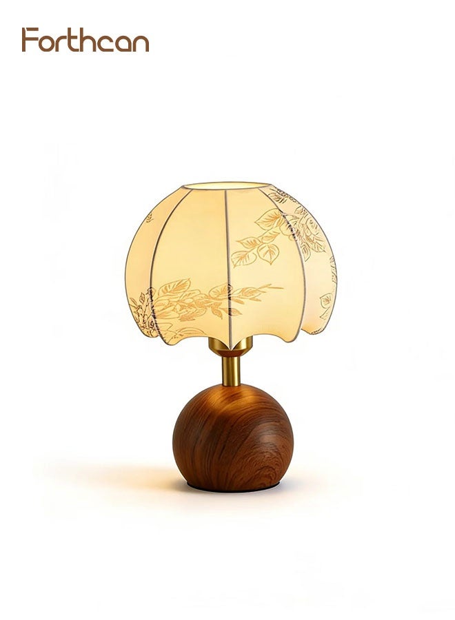 Forthcan Vintage Fabric Table Lamp with Curved Shade, Soft Ambient Light, Iron Painted Body, 3-Color Switch for Bedroom & Living Room Décor - Image 1