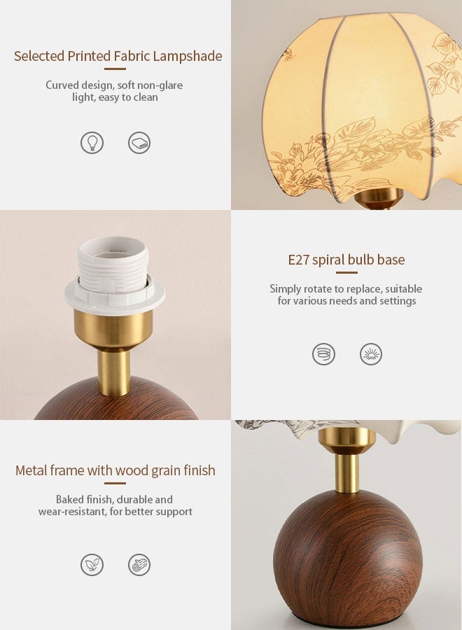 Forthcan Vintage Fabric Table Lamp with Curved Shade, Soft Ambient Light, Iron Painted Body, 3-Color Switch for Bedroom & Living Room Décor - Image 5