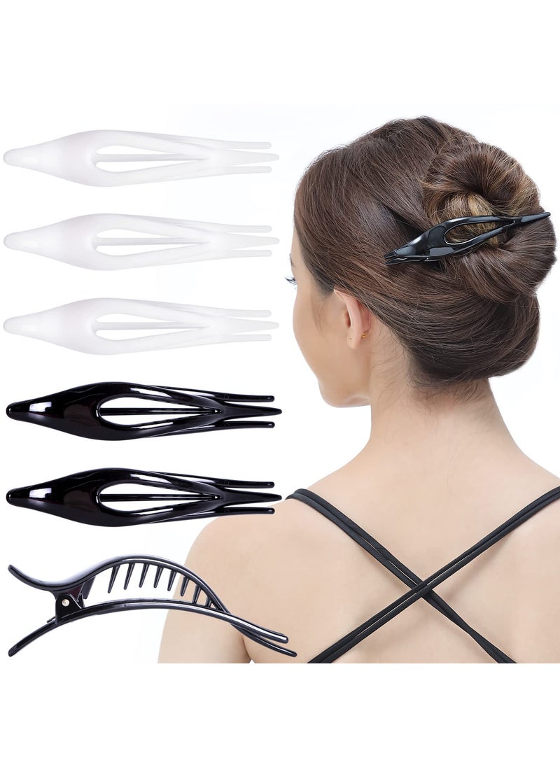 RC ROCHE ORNAMENT - RC ROCHE ORNAMENT 6 Pcs Womens Thin Curved Eyelet Side Slide No Slip Hair Clip Comfortable French Concord Duck Bill Pin Teeth Strong Hold Grip Beauty Accessory, Medium Black and White - Image 1