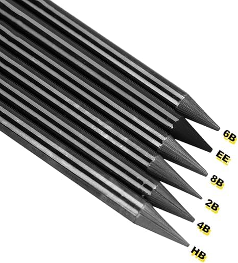 URBAN BOX URBAN BOX 6Pcs Black Charcoal Pencils Woodless Graphite Pencils HB 2B 4B 6B 8B EE Charcoal Pencils Drawing Set for Sketching Shading Blending Black Drawing Pencils Art Supplies Set for Beginners  - Image 3
