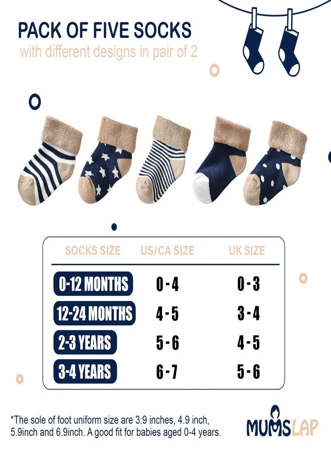 MumsLap Baby Socks for Boys and Girls | Cotton Blend Ankle Length Winter warm Socks for Newborns Toddlers | Soft Breathable Terry Socks with Sweat Absorption, 5 Pairs (Dark Blue, 0 to 12 Months) - Image 5
