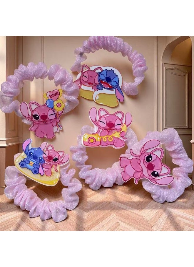 STITCH 5pcs Pink Stitch Intestine Ring Cute Cartoon Hair Ring Children's Accessories Ponytail Hairband Rubber Band Girls Hair Accessories  - Image 1