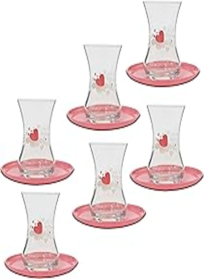 LAV ROMANS Tea Glass / 135 cc - 4.24 Oz / 12 Pcs Including Saucers/Elegant design, Trusted Brand, Attractive shape Tea & Coffee/High Quality Materials