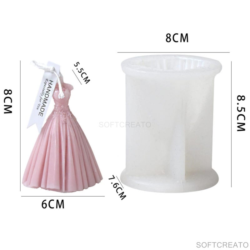 SOFTCREATO Candle Mold I 3D Women Wedding Dress Shape Silicone Scented Wax Mould I for DIY Handmade Ornament, Cake Décor, Aromatherapy, Soap, Resin Art Craft Making Wedding Party Decoration - Image 3