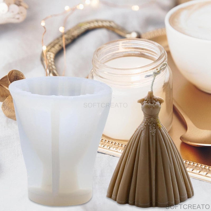 SOFTCREATO Candle Mold I 3D Women Wedding Dress Shape Silicone Scented Wax Mould I for DIY Handmade Ornament, Cake Décor, Aromatherapy, Soap, Resin Art Craft Making Wedding Party Decoration - Image 5