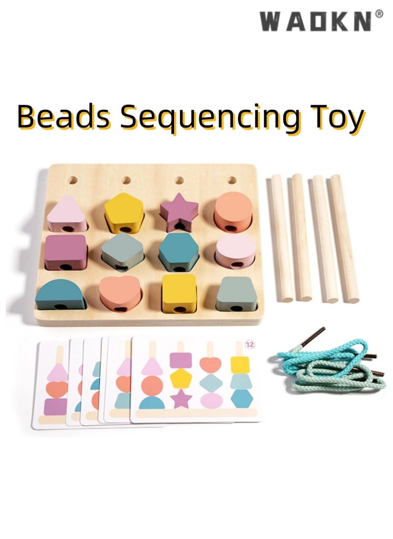 WAOKN 3 in 1 Wooden Color Sorting Stacking Toys, Montessori Wooden Beads Sequencing Toy Set, Montessori Stem Fine Motor Skills for Toddlers, Preschool Learning Montessori Toys Gifts for Kids  - Image 2