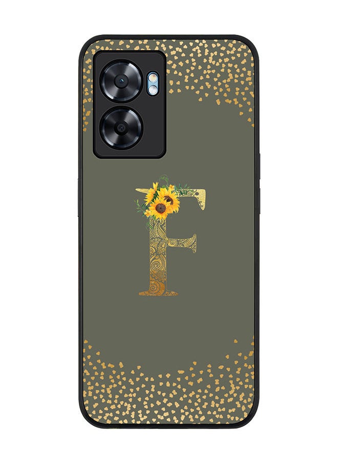 Stylizedd Rugged Black edge case for Oppo A57 Slim fit Soft Case Flexible Rubber Edges Anti Drop TPU Gel Thin Cover - Custom Monogram Initial Letter Floral Pattern Alphabet - F (Olive Green )  - Image 1