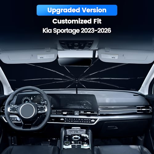 VEENJOY Windshield Sun Shade Umbrella for Kia Sportage 2023 2024 2025 2026 Accessories, Upgraded HUPF 50+ Ice Crystal Coating Car Front Window Sunshade with 360° Bendable Shaft & Mirror Cutout - Image 2