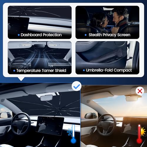 VEENJOY Windshield Sun Shade Umbrella for Kia Sportage 2023 2024 2025 2026 Accessories, Upgraded HUPF 50+ Ice Crystal Coating Car Front Window Sunshade with 360° Bendable Shaft & Mirror Cutout - Image 5