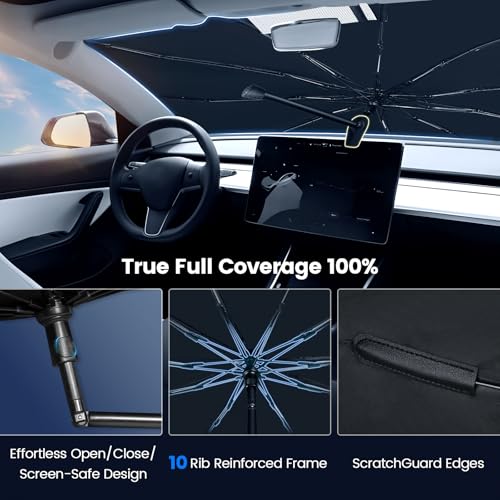 VEENJOY Windshield Sun Shade Umbrella for Kia Sportage 2023 2024 2025 2026 Accessories, Upgraded HUPF 50+ Ice Crystal Coating Car Front Window Sunshade with 360° Bendable Shaft & Mirror Cutout - Image 3