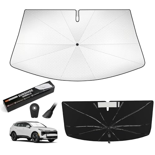 VEENJOY Windshield Sun Shade Umbrella for Kia Sportage 2023 2024 2025 2026 Accessories, Upgraded HUPF 50+ Ice Crystal Coating Car Front Window Sunshade with 360° Bendable Shaft & Mirror Cutout - Image 1