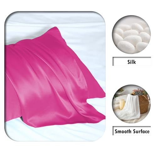 Suatien Silk Pillow Cases 2 PackSoft Breathable and Sliky Standard Size Pillow Cases Set of 2Natural Mulberry Silk Pillowcase Set of 2 for Hair and Skin with Hidden Zipper Hot Pink20X 262pcs - Image 3