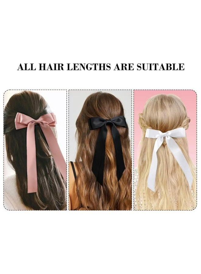 Hair Bows Ribbon, 6 Pcs Long Silky Satin Hair Bows Hair Clip for Women Girls, Bowknot Hair Clips Barrettes with Small Long Tail Solid Satin Hair Accessories - Image 5