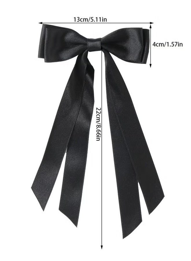 Hair Bows Ribbon, 6 Pcs Long Silky Satin Hair Bows Hair Clip for Women Girls, Bowknot Hair Clips Barrettes with Small Long Tail Solid Satin Hair Accessories - Image 4