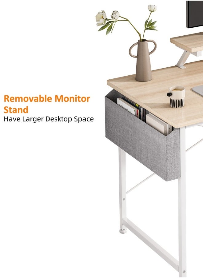 ADEBOLA - Study Desk with Storage Bag,Home Office Computer Desk with Monitor Stand 110*50*75 CM - Image 1