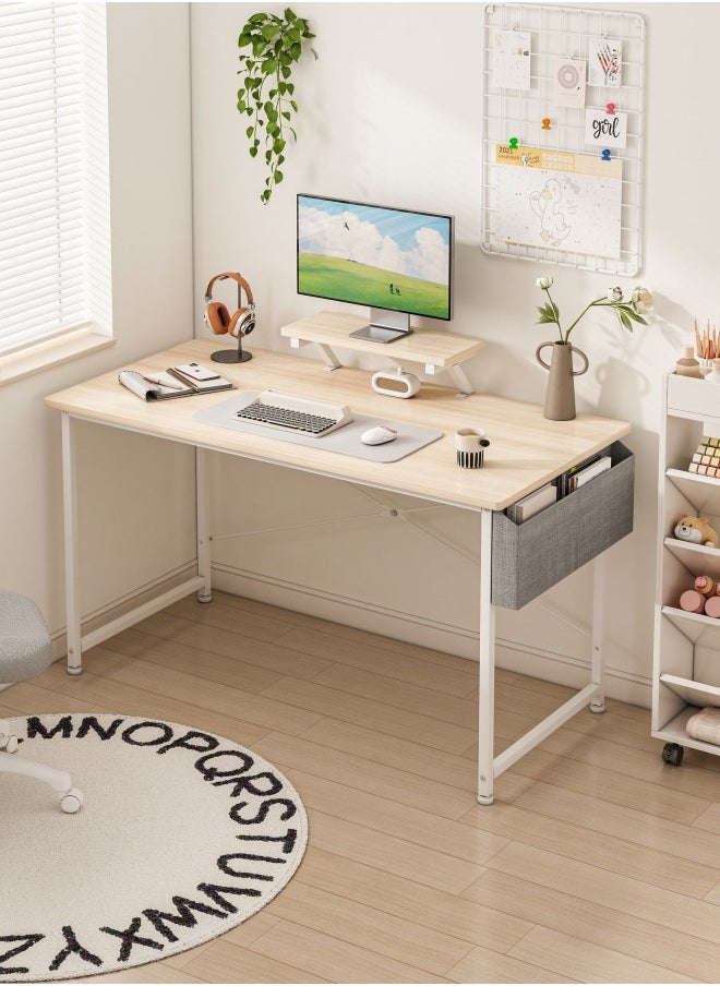 ADEBOLA - Study Desk with Storage Bag,Home Office Computer Desk with Monitor Stand 110*50*75 CM - Image 1