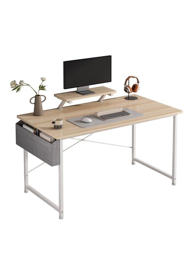 ADEBOLA - Study Desk with Storage Bag,Home Office Computer Desk with Monitor Stand 110*50*75 CM - Image 1