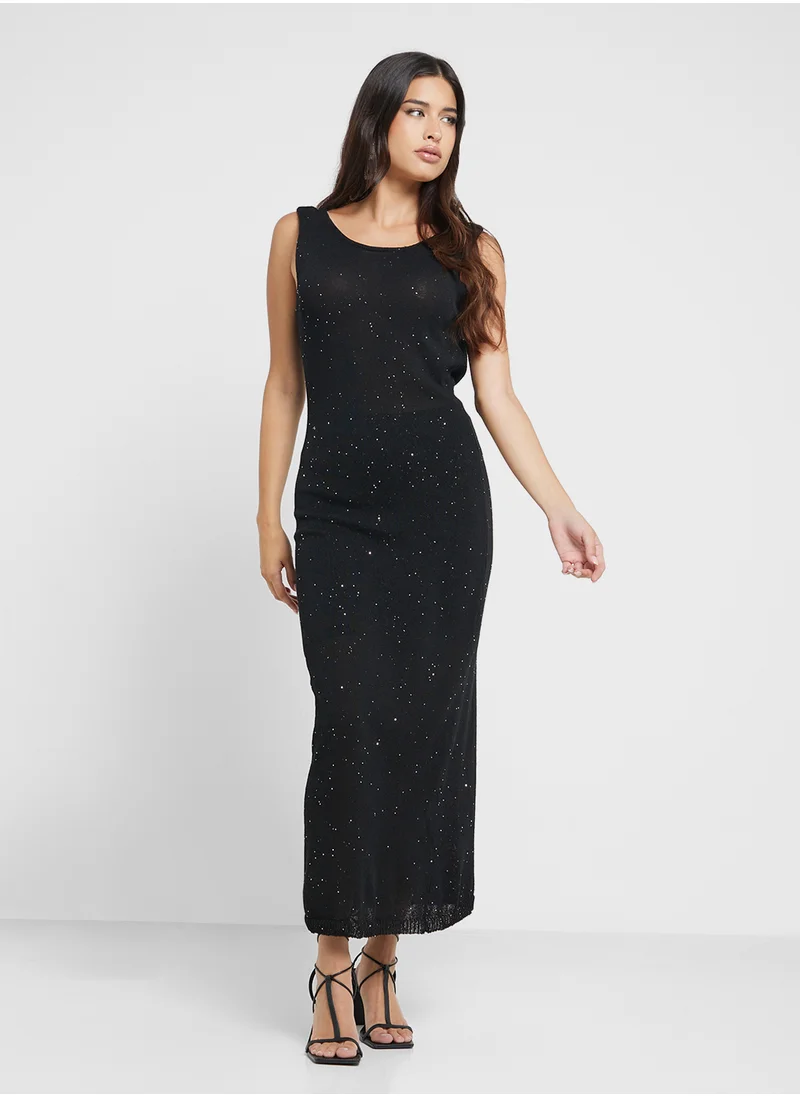 جينجر Glitter Maxi Dress With Scoop Back