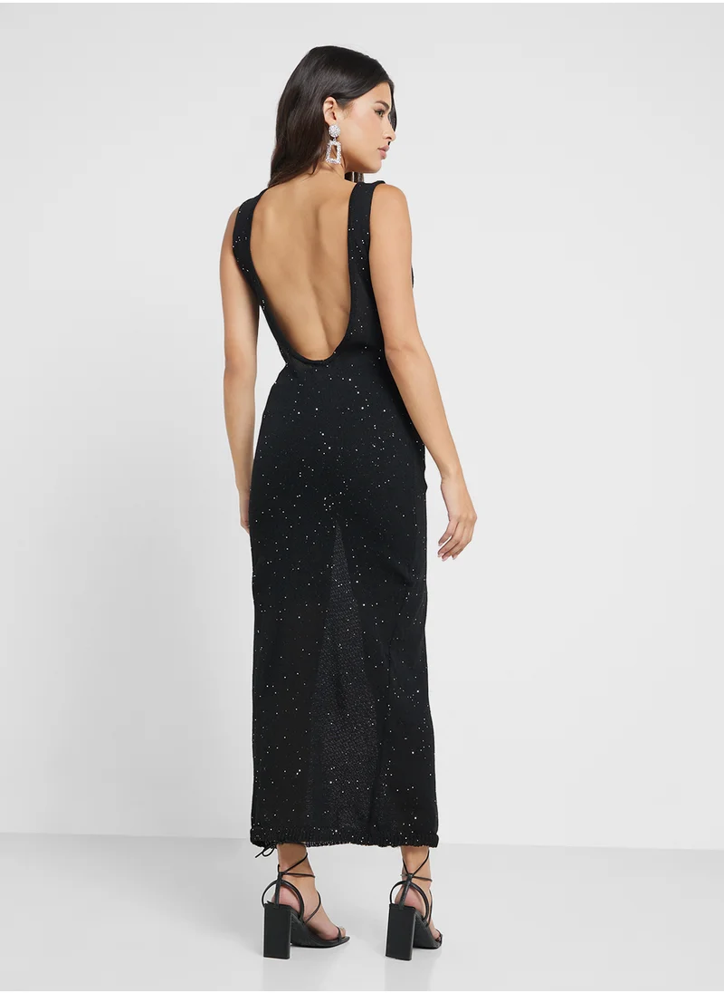 جينجر Glitter Maxi Dress With Scoop Back