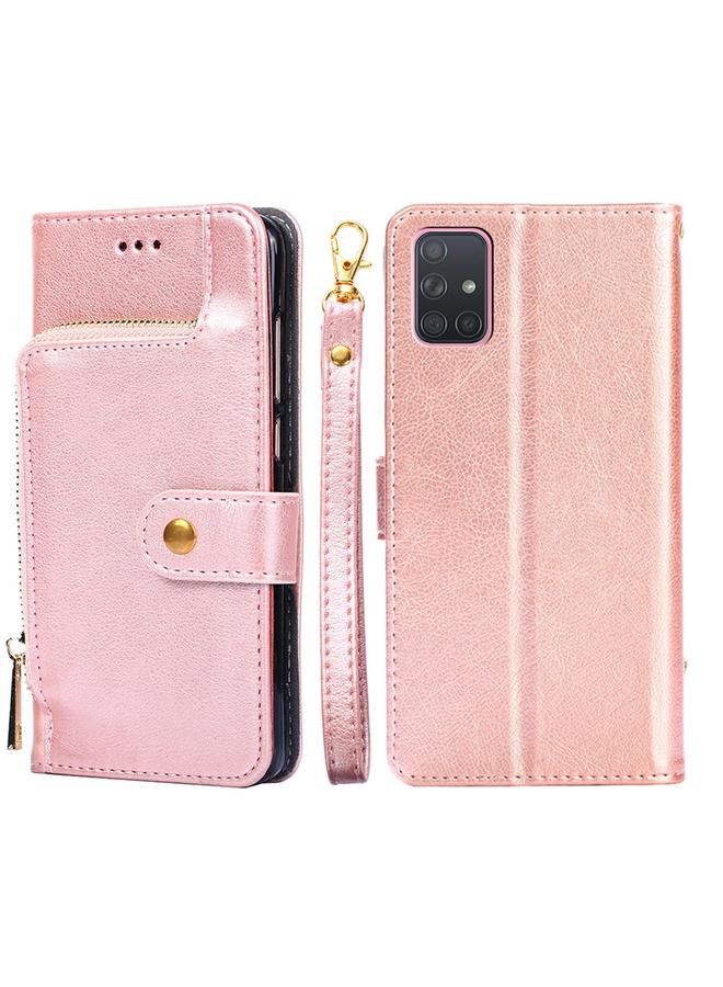 اس-توب جراب لهاتف Samsung Galaxy A71 4G بسحاب من البولي يوريثان الحراري + جراب جلدي قلاب أفقي مع حامل وفتحة بطاقة ومحفظة وحبل - Image 1