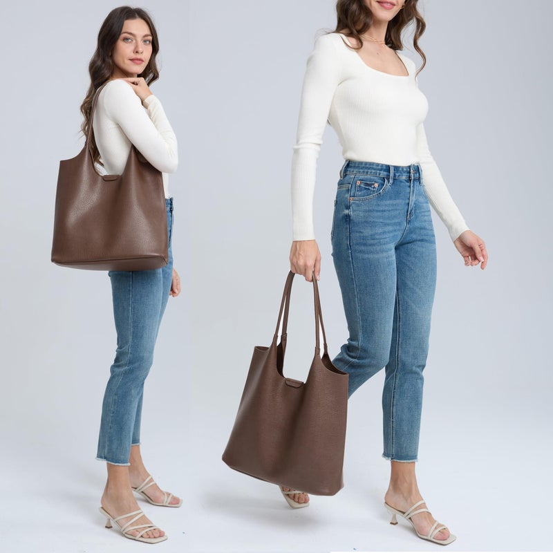 Hoxis Soft Vegan Leather Tote Bag for Women Hobo Handbag Purse for Travel and Everyday (Coffee) - Image 2
