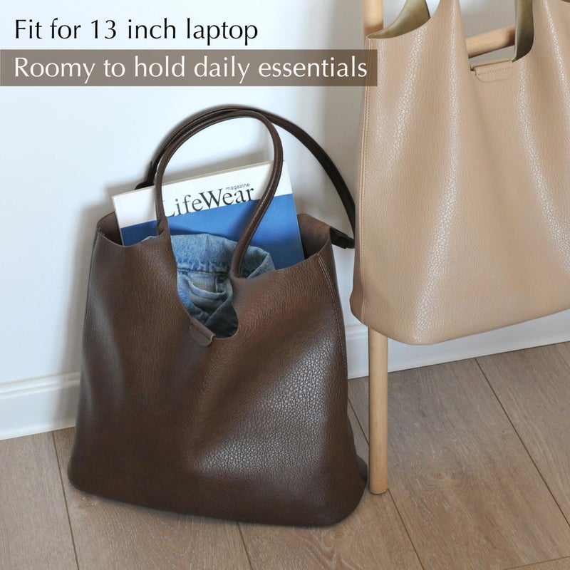 Hoxis Soft Vegan Leather Tote Bag for Women Hobo Handbag Purse for Travel and Everyday (Coffee) - Image 5