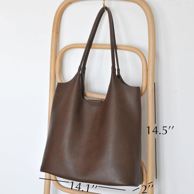 Hoxis Soft Vegan Leather Tote Bag for Women Hobo Handbag Purse for Travel and Everyday (Coffee) - Image 4