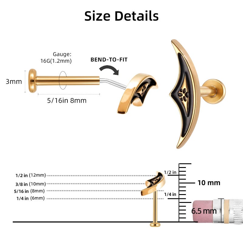 Humorrap Helix Piercing Jewelry 16G 8mm, ASTM F136 Titanium Threadless Flatback Stud for Conch, Flat, Tragus, Halloween Gothic Cartilage Earrings - Image 3