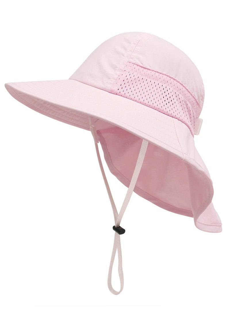 Baby Sun Protection Hat for Toddlers Boys Girls Sunhat Wide Brim Neck Flap Beach Play Hats.(pink-m) - Image 1
