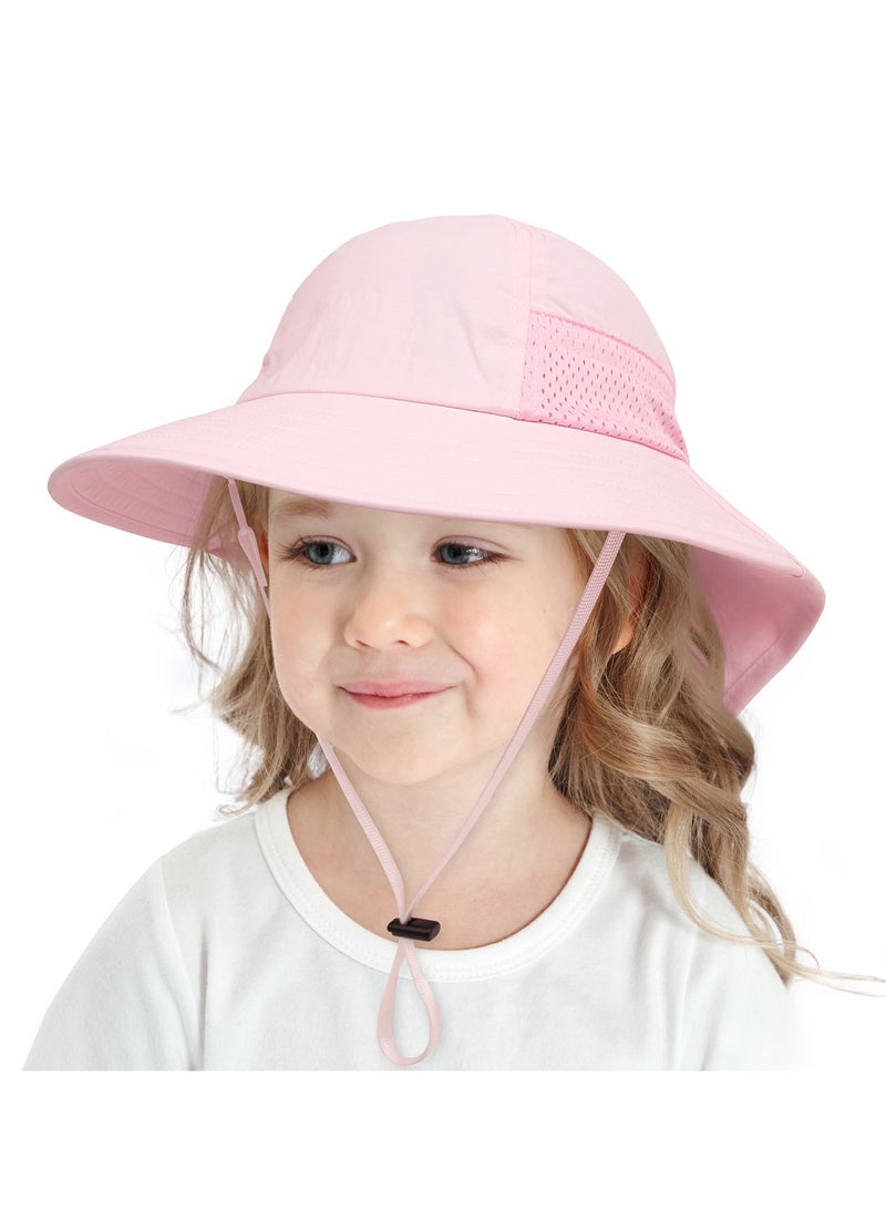 Baby Sun Protection Hat for Toddlers Boys Girls Sunhat Wide Brim Neck Flap Beach Play Hats.(pink-m) - Image 2