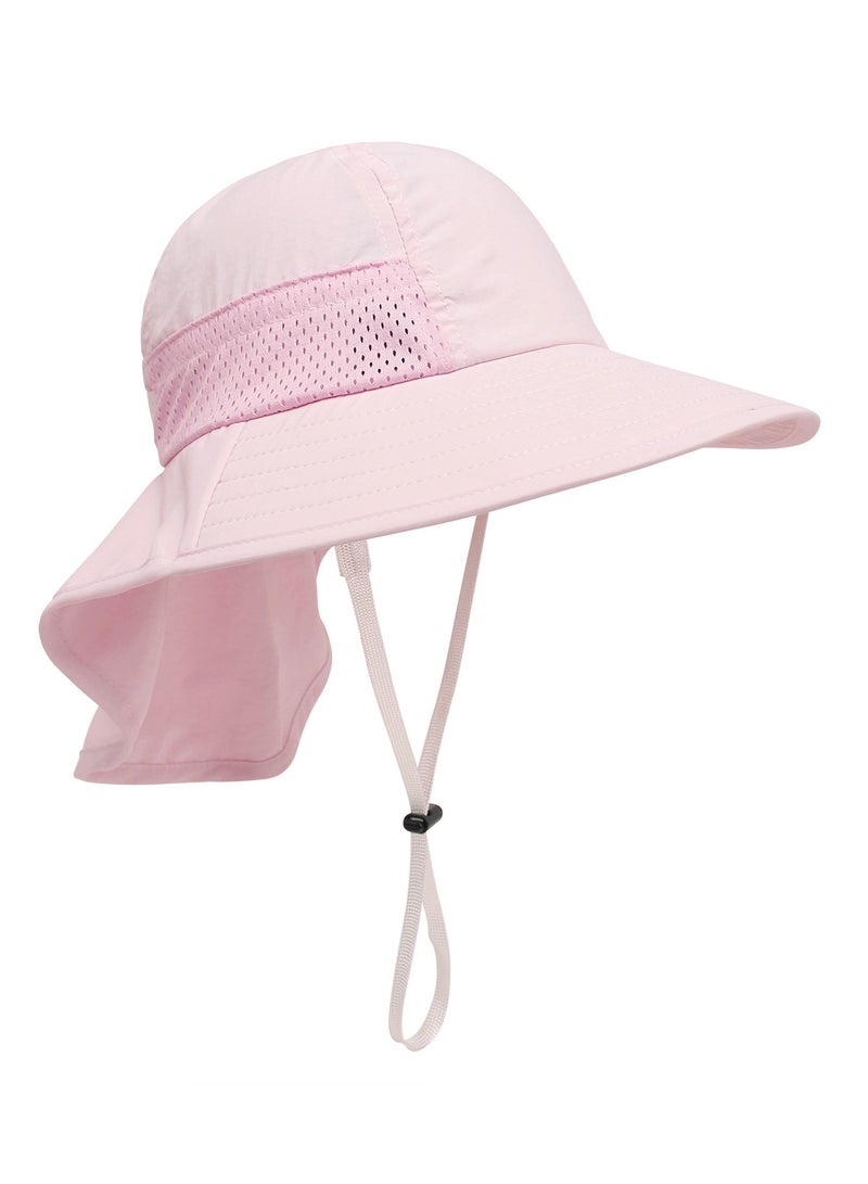 Baby Sun Protection Hat for Toddlers Boys Girls Sunhat Wide Brim Neck Flap Beach Play Hats.(pink-m) - Image 3