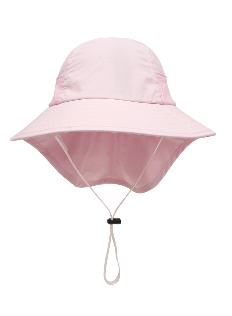 Baby Sun Protection Hat for Toddlers Boys Girls Sunhat Wide Brim Neck Flap Beach Play Hats.(pink-m) - Image 4
