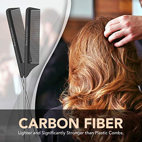 Bardeau Essentials Professional 8.8 Inch Tail Comb (2 Pack) - Black Carbon Fiber And Stainless Steel Tail Comb - Anti Static And Heat Resistant - Lightweight For All Hair Types By Bardeau Essentials - Image 4