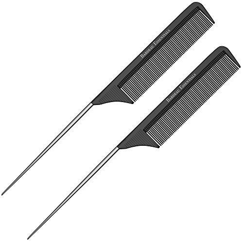 Bardeau Essentials Professional 8.8 Inch Tail Comb (2 Pack) - Black Carbon Fiber And Stainless Steel Tail Comb - Anti Static And Heat Resistant - Lightweight For All Hair Types By Bardeau Essentials - Image 1