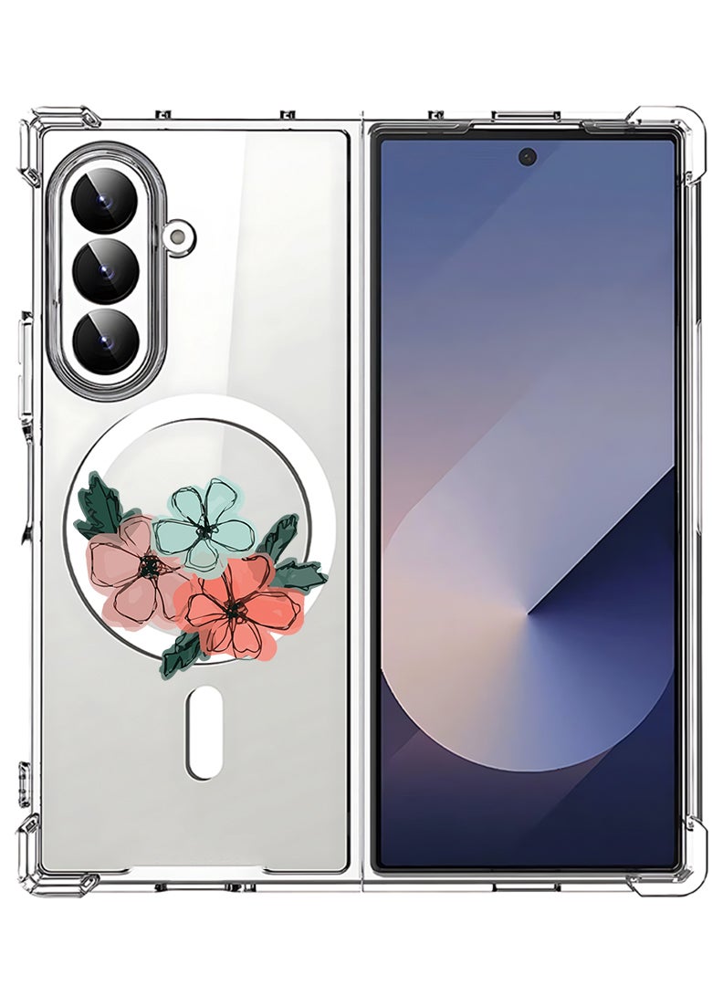Theodor Magnetic Case for Samsung Galaxy Z Fold 7 Compatible with MagSafe Wireless Charging, Shockproof Phone Bumper Cover Flowers - Image 1