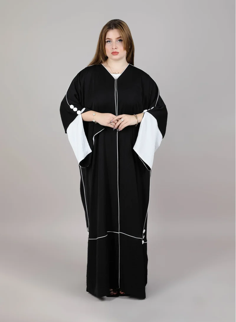 Msquare Color Blocked Hrir Maqsood Abaya With Piping And Buttons