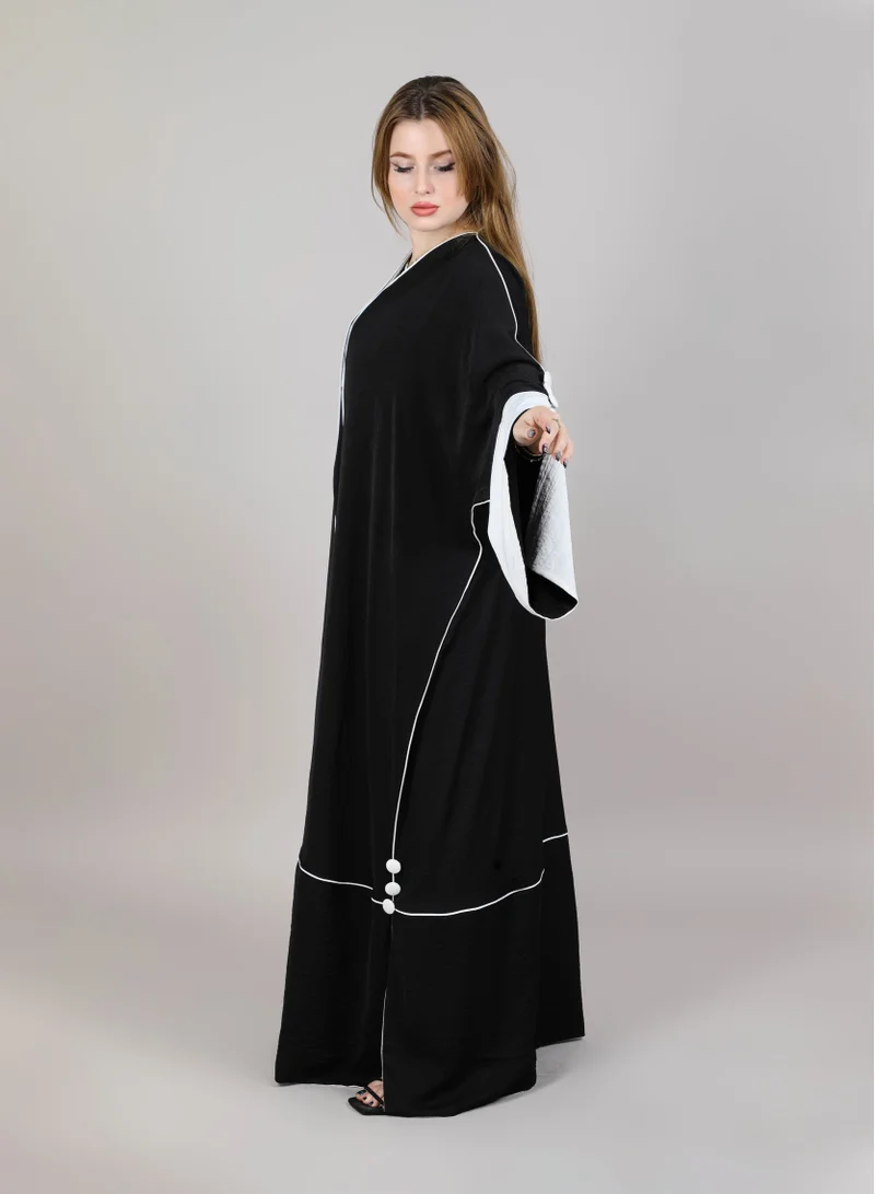 MSquare Fashion Msquare Color Blocked Hrir Maqsood Abaya With Piping And Buttons