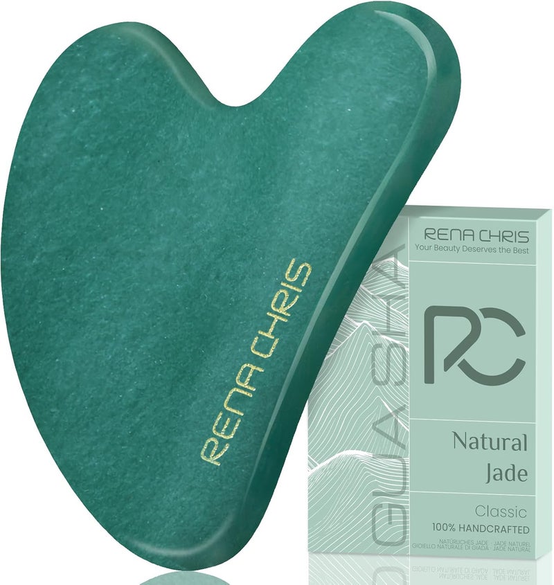 Rena Chris Gua Sha Facial Tools, Natural Jade Guasha Tool, Manual Massage Sticks for Jawline Sculpting and Puffiness Reducing, Skin Care Gift (Green) - Image 1