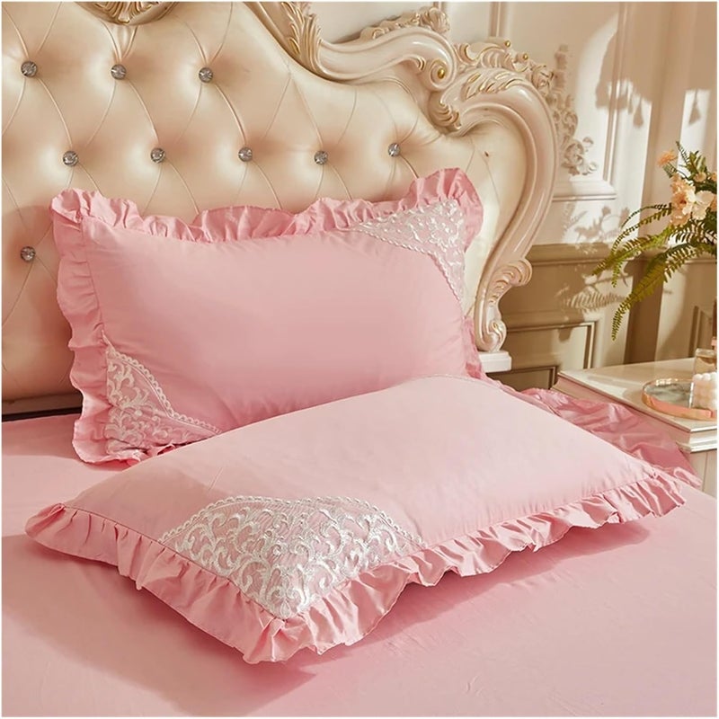 Lace Bed Skirt, Cotton Princess Bedspread, Solid Color Ruffle Bedding, Mattress Cover Sheet, 1Pc + Pillowcases 2Pc(White,180x200CM Bed 3pcs) - Image 3