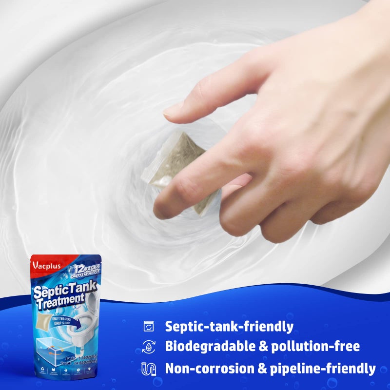 Vacplus Septic Tank Treatment 12 Pcs for 1-Year Supply, Dissolvable Packs with Easy Operation, Durable Biodegradable Enzymes for Wastes, Greases & Odors, Brown, 3x Efficiency - Image 5