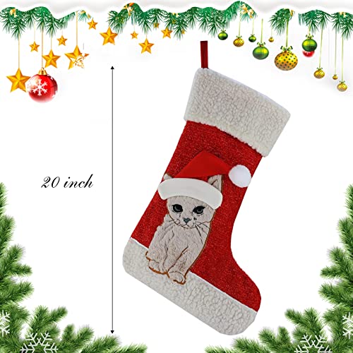 WEWILL 20'' Cute Cat Christmas Stockings Embroidered Xmas Socks Holiday Party Pet Theme Gift for Kitty - Image 5